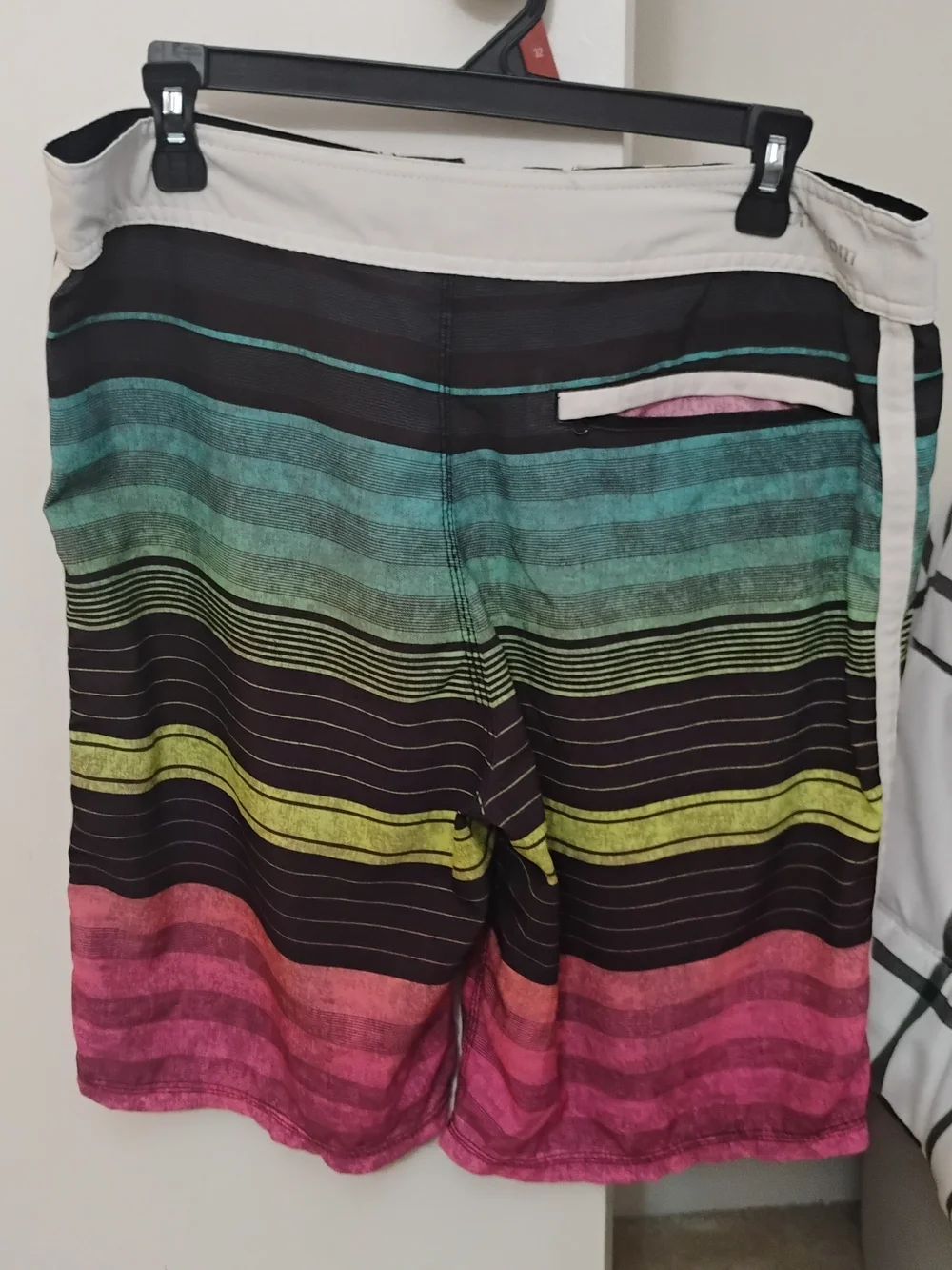 Hurley Men’s Multicolor Striped Board Shorts — Pink, Green, Yellow, Black